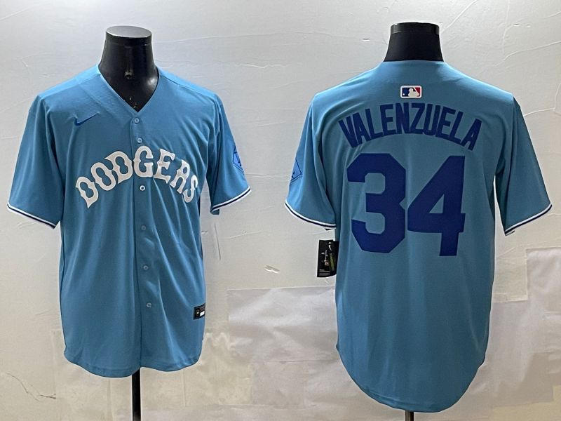 Men Los Angeles Dodgers #34 Valenzuela Light Blue Joint Name 2025 Nike MLB Jersey style 31612->los angeles dodgers->MLB Jersey